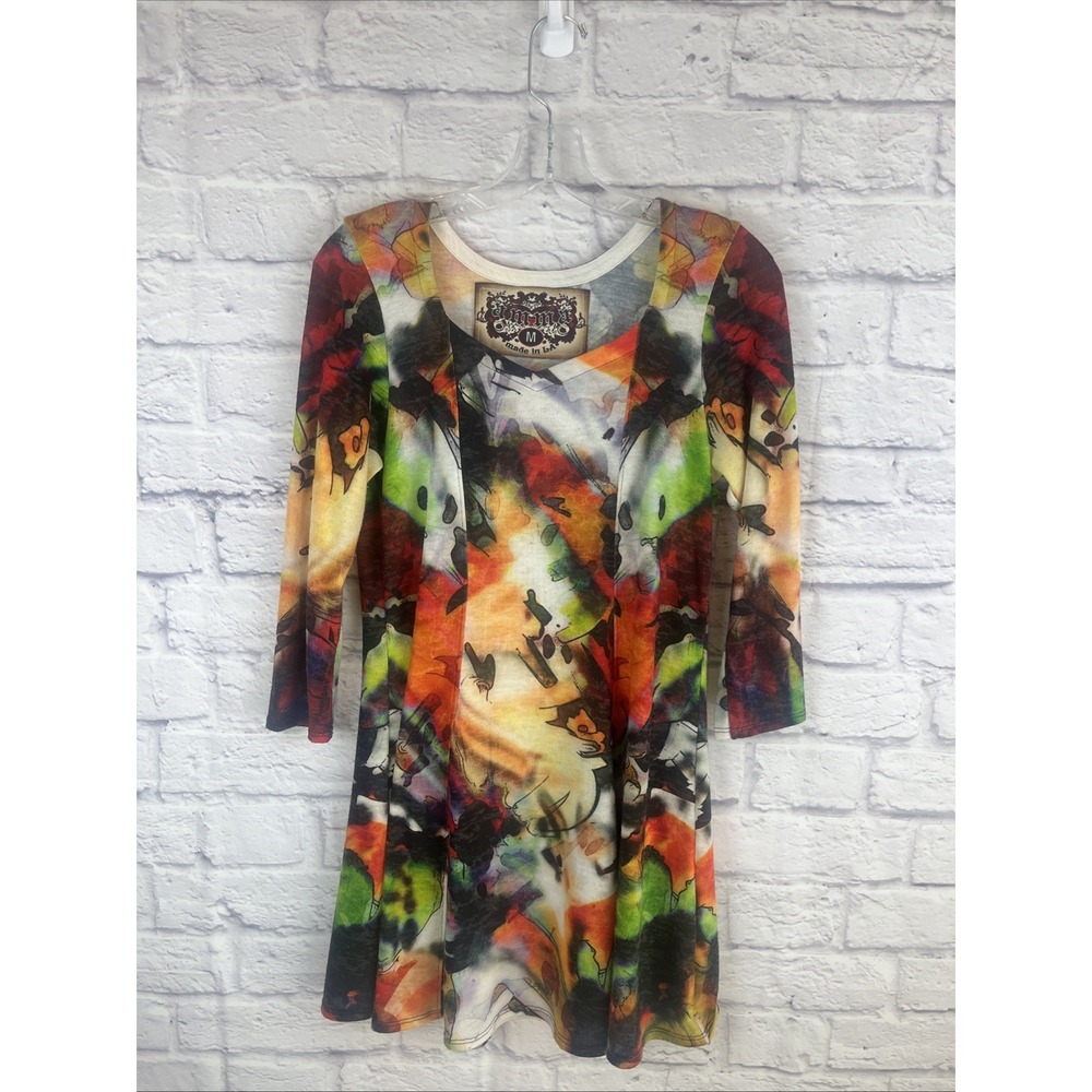 Amma Y2K Indie Boho Grunge Artsy Lightweight Tunic Dress 3/4 Sleeves Size Medium